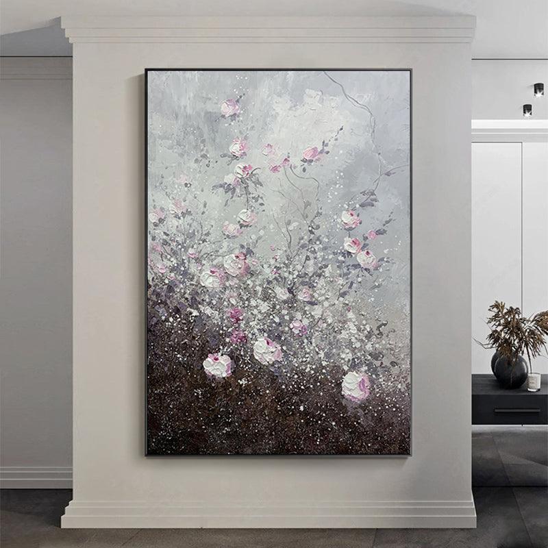 Original Abstract Flower Texture Oil Painting for Entryway Living Dining Room - kalapaint