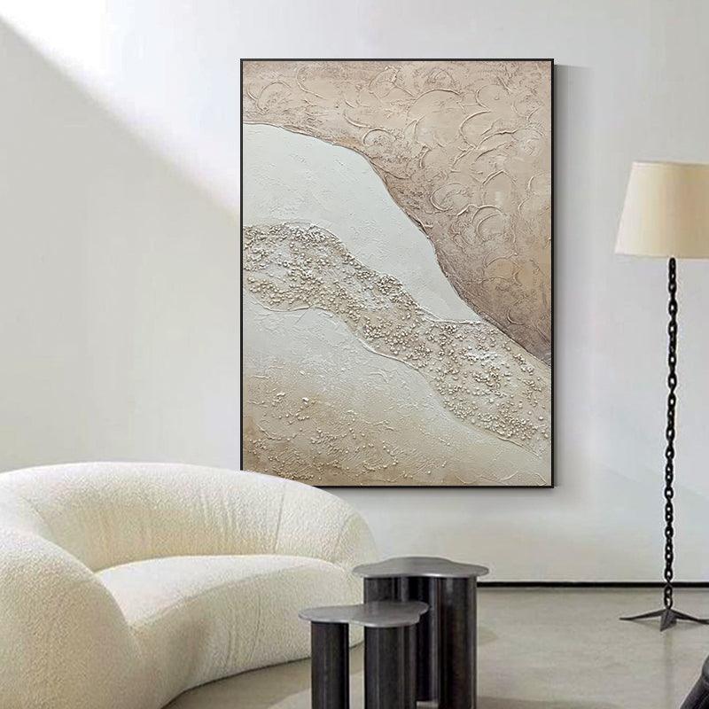 Abstract Earth Tone Oil Painting Acrylic Beige Ocean Beach Wall Decor - kalapaint
