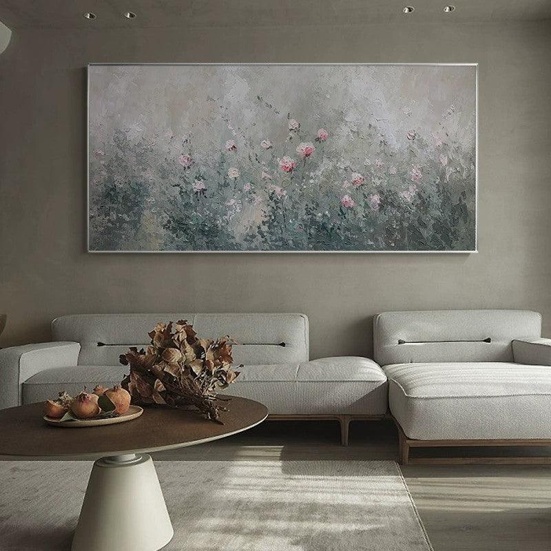 Large Abstract Texture Flowers Peony Oil Painting Horizontal Light Luxury Flower Wall Art Living Room Bedroom - kalapaint