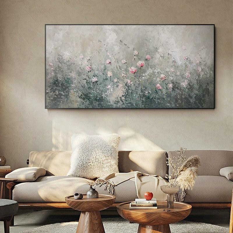 Large Abstract Texture Flowers Peony Oil Painting Horizontal Light Luxury Flower Wall Art Living Room Bedroom - kalapaint