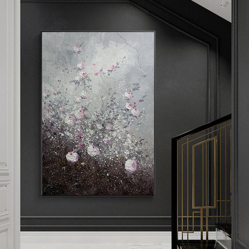 Original Abstract Flower Texture Oil Painting for Entryway Living Dining Room - kalapaint