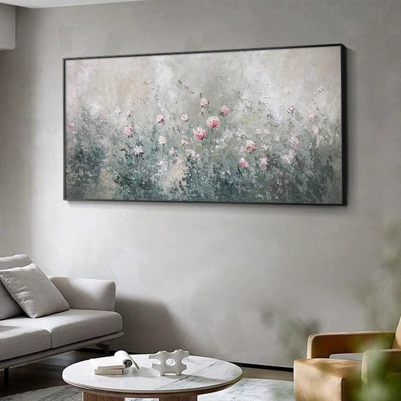 Large Abstract Texture Flowers Peony Oil Painting Horizontal Light Luxury Flower Wall Art Living Room Bedroom - kalapaint
