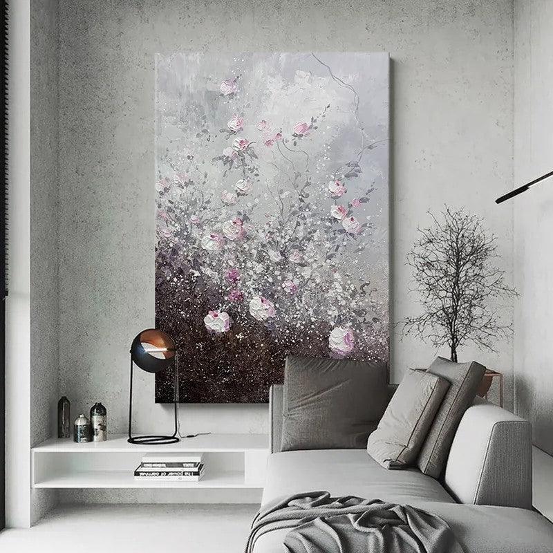 Original Abstract Flower Texture Oil Painting for Entryway Living Dining Room - kalapaint