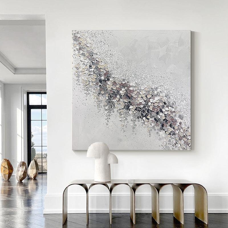 Square Abstract Leaf Grey and Brown Textured Acrylic Oil Painting - kalapaint