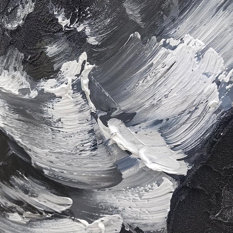 Wabi Sabi 3-piece Black Texture Ocean Waves Set of 3 Oil Painting - kalapaint