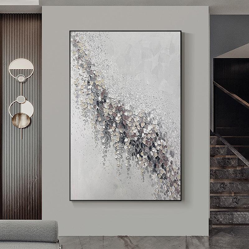 Square Abstract Leaf Grey and Brown Textured Acrylic Oil Painting - kalapaint