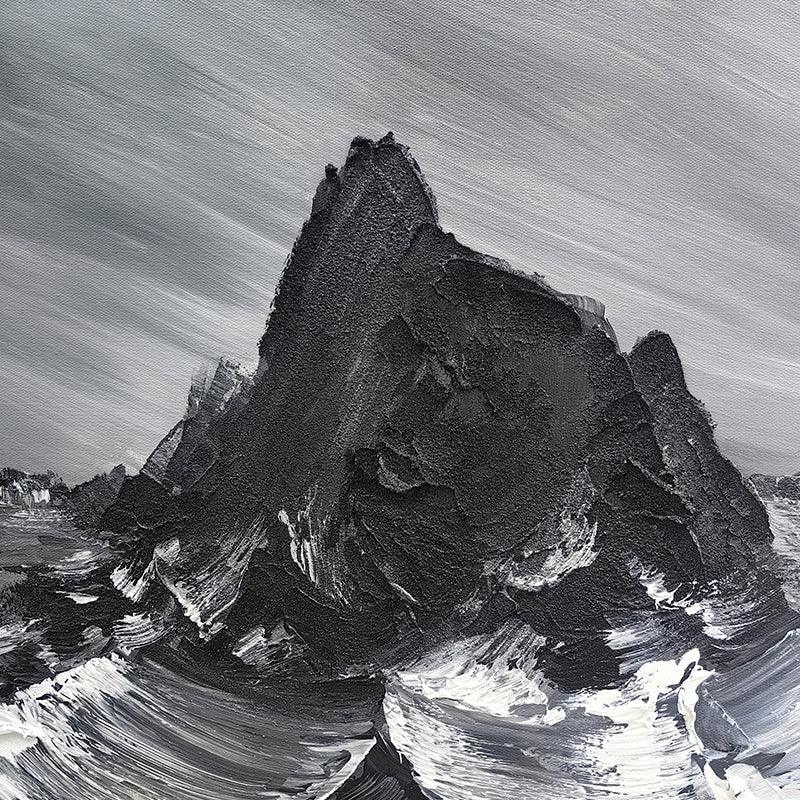 Wabi Sabi 3-piece Black Texture Ocean Waves Set of 3 Oil Painting - kalapaint
