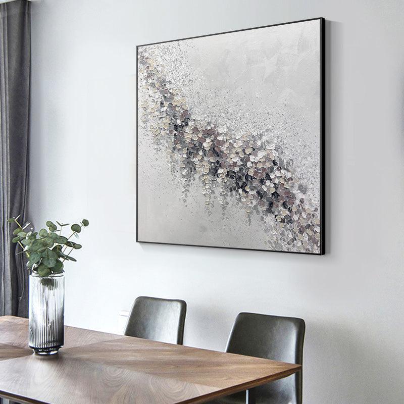 Square Abstract Leaf Grey and Brown Textured Acrylic Oil Painting - kalapaint
