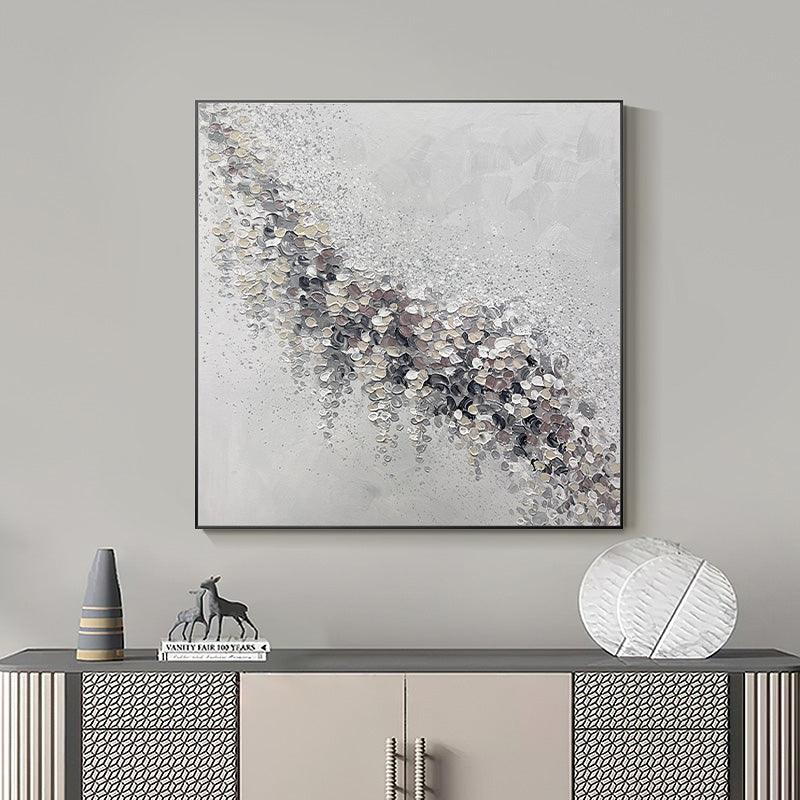 Square Abstract Leaf Grey and Brown Textured Acrylic Oil Painting - kalapaint