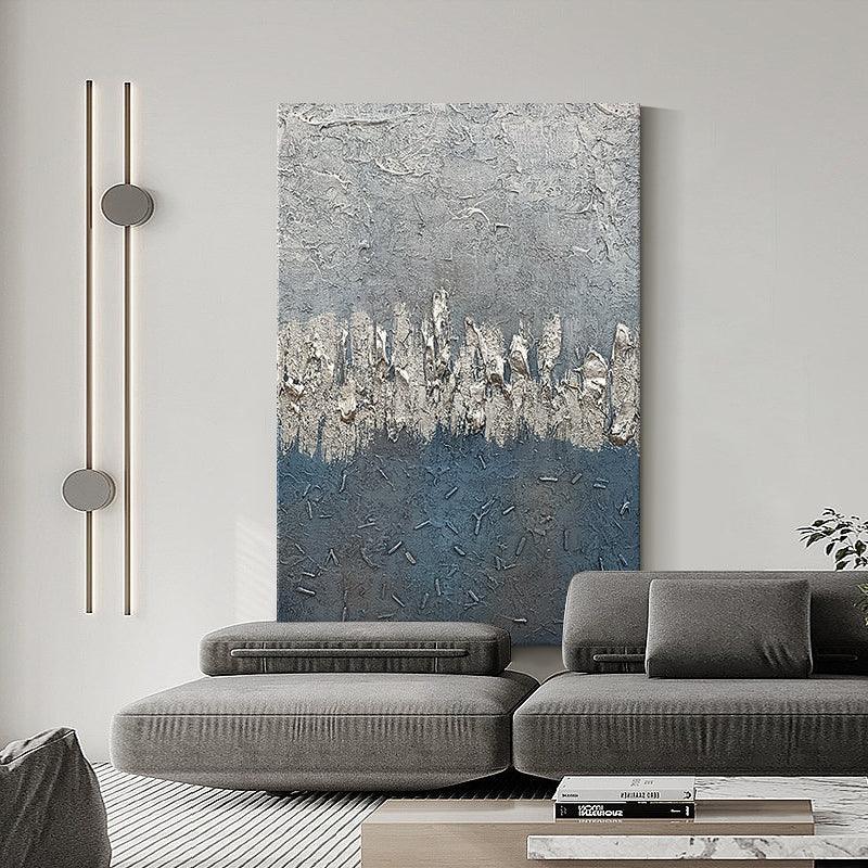 Abstract Blue Beige and Silver Texture Acrylic Wall Art - kalapaint