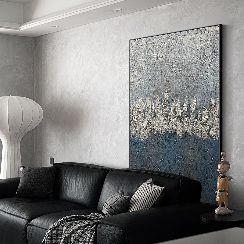 Abstract Blue Beige and Silver Texture Acrylic Wall Art - kalapaint