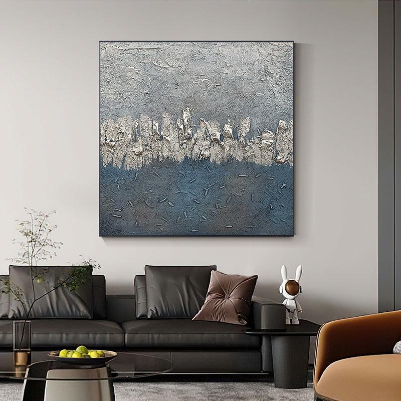 Abstract Blue Beige and Silver Texture Acrylic Wall Art - kalapaint