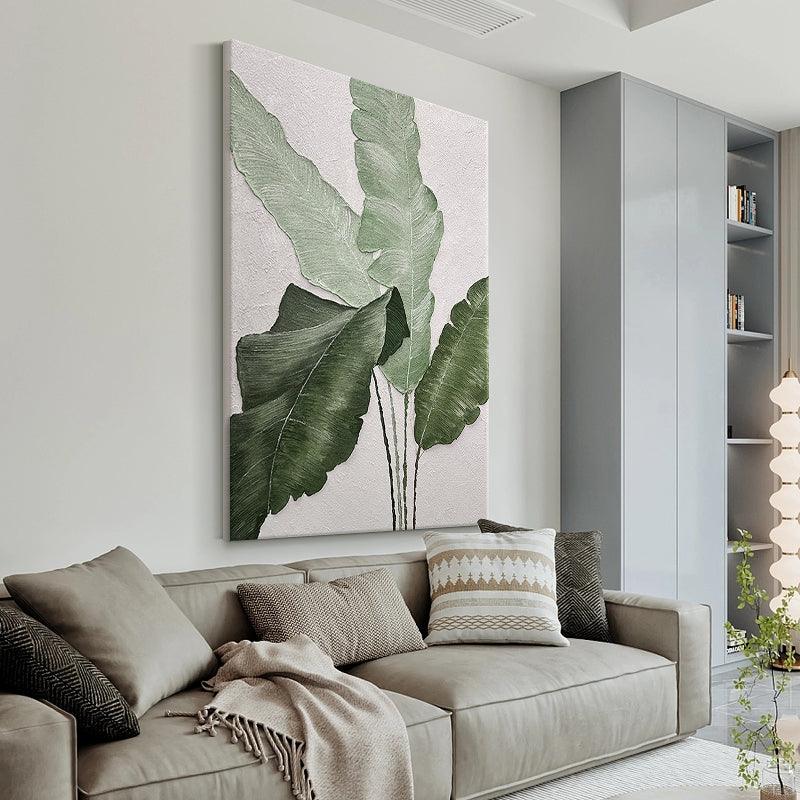Large Green Leaves Abstract Oil Painting - kalapaint