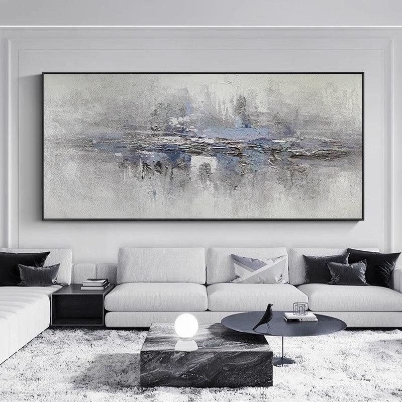 Abstract Minimalist Grey Texture Oil Painting Horizontal Nordic Wall Art for Sofa Living Room Decor - kalapaint
