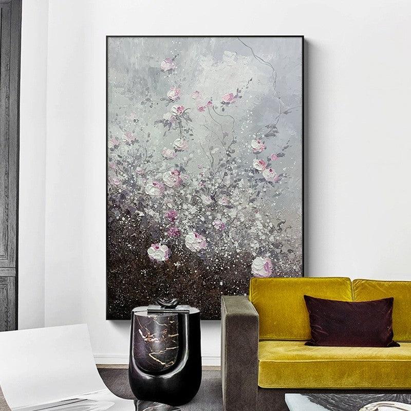 Original Abstract Flower Texture Oil Painting for Entryway Living Dining Room - kalapaint