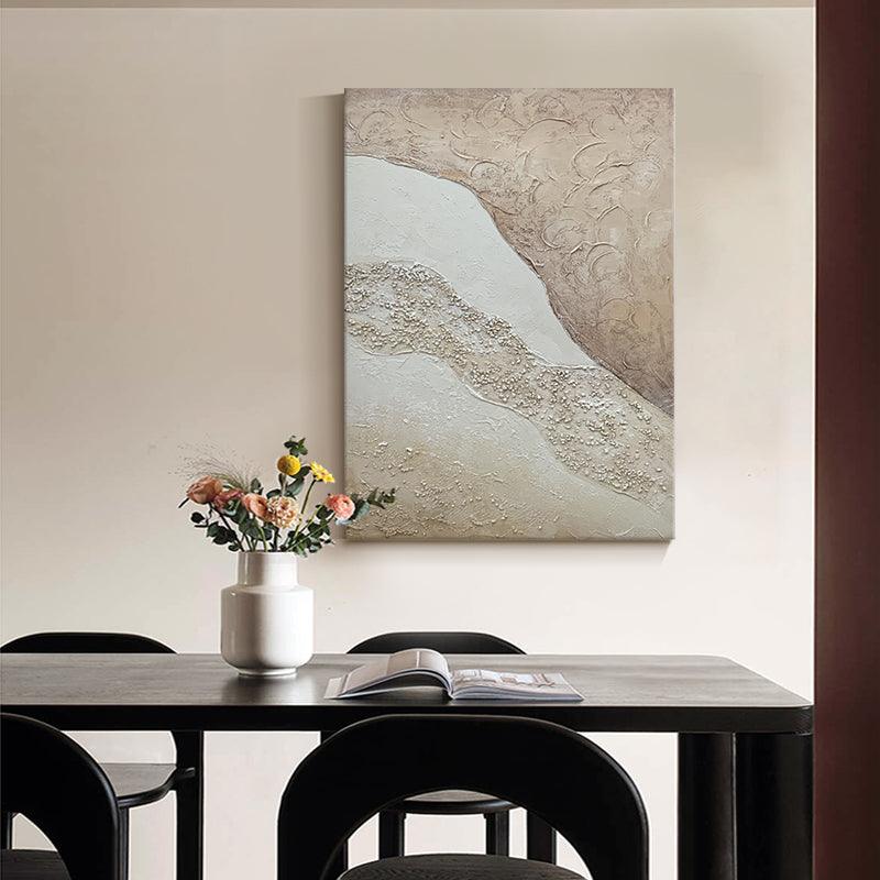 Abstract Earth Tone Oil Painting Acrylic Beige Ocean Beach Wall Decor - kalapaint