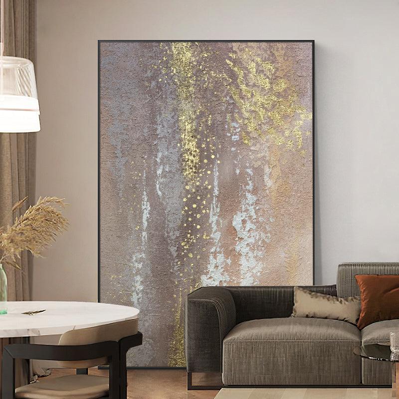 Brown and Gold Foil Abstract Textured Oil Painting Canvas Wall Art - kalapaint