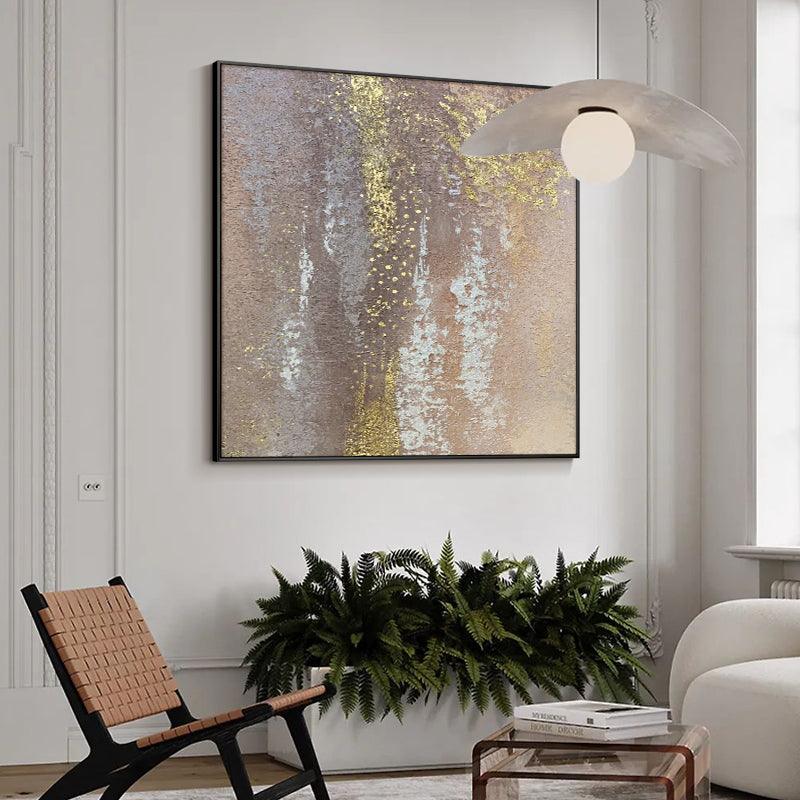 Brown and Gold Foil Abstract Textured Oil Painting Canvas Wall Art - kalapaint