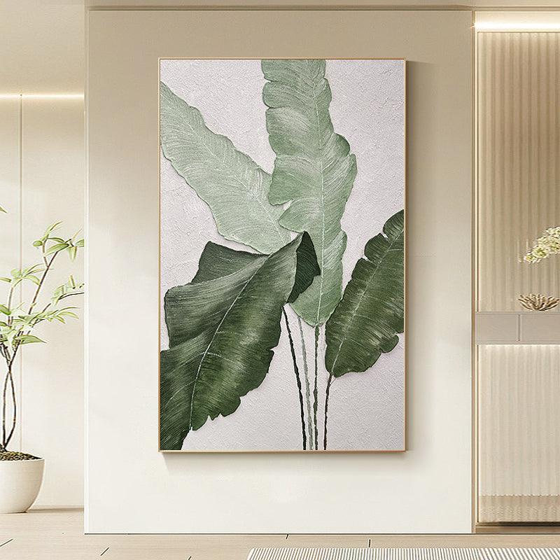 Large Green Leaves Abstract Oil Painting - kalapaint