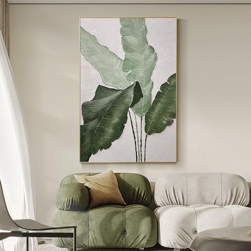Large Green Leaves Abstract Oil Painting - kalapaint