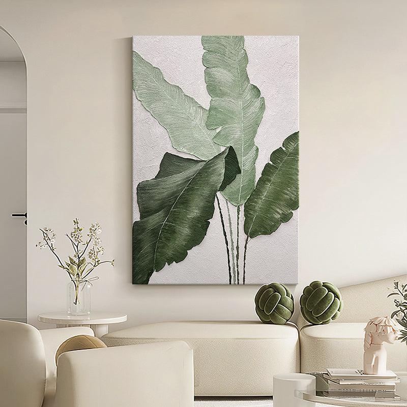 Large Green Leaves Abstract Oil Painting - kalapaint