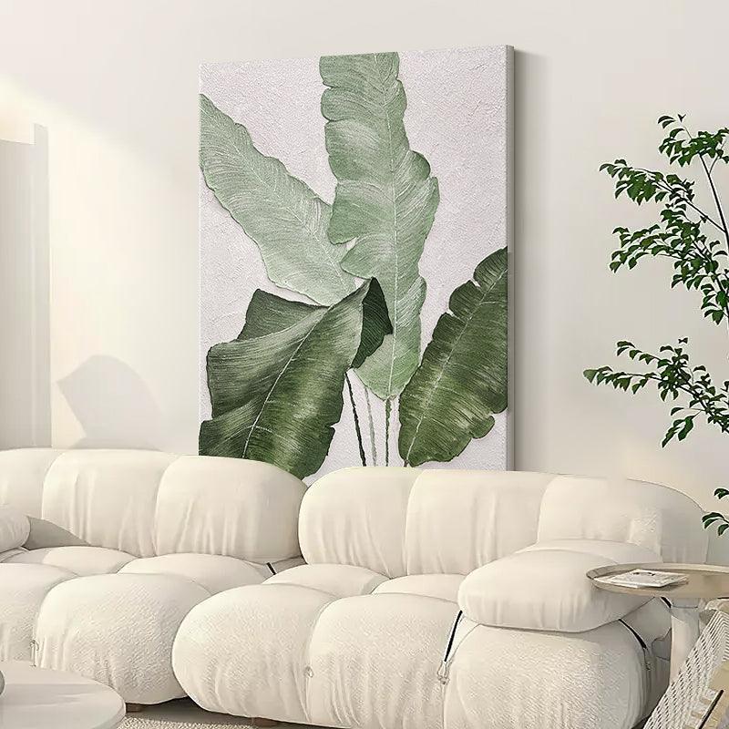 Large Green Leaves Abstract Oil Painting - kalapaint